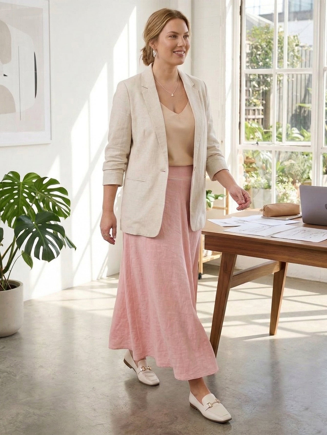 Larui Plus Size Linen A-line Skirt
