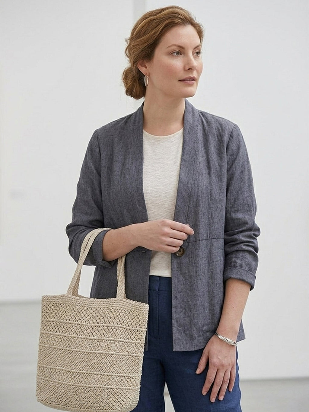 Larui Plus Size Women's Linen Casual Linen Jacket