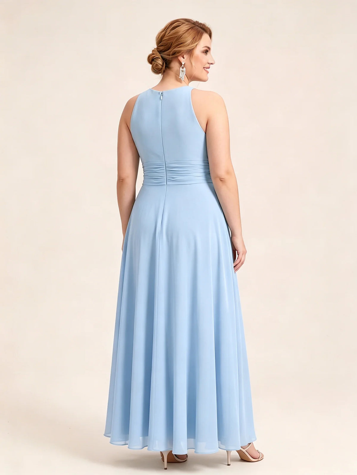 Larui Plus Size Elegant Pleated Chiffon Dress