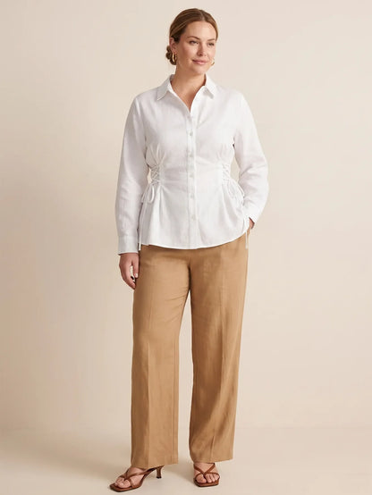 Larui Plus-Size Women's Linen Shirt With Side Tie