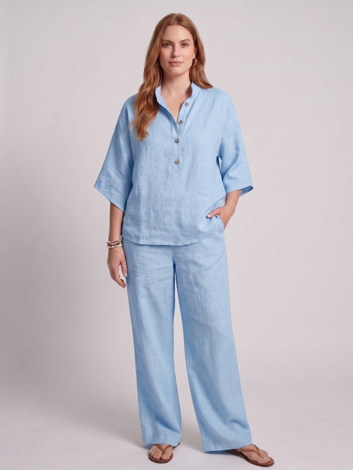 Larui Plus Size Women's V-Neck Button-Detail Casual Linen Set