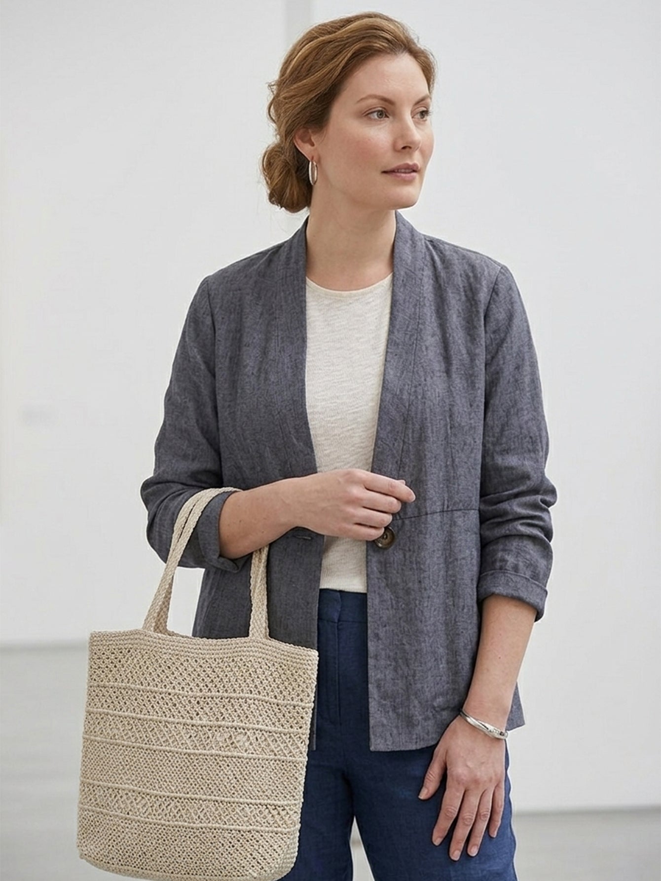 Larui Plus Size Women's Linen Casual Linen Jacket