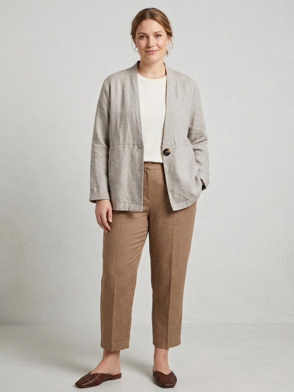 Larui Plus Size Women's Linen Casual Linen Jacket