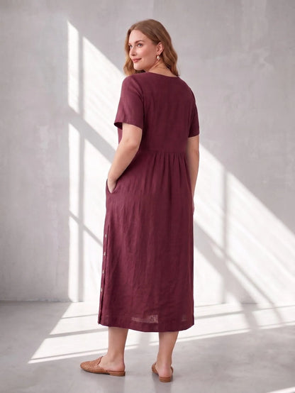 Larui Plus Size Women's Linen Pocket Dress