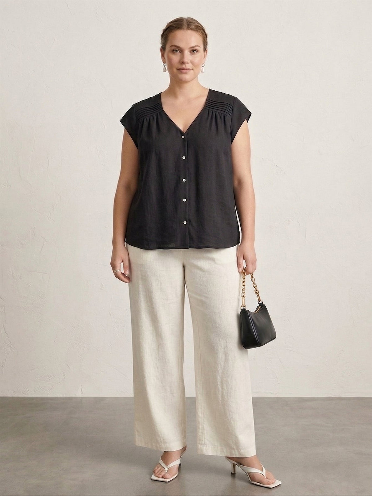 Larui Plus Size Women's Elegant Pleated Shirt