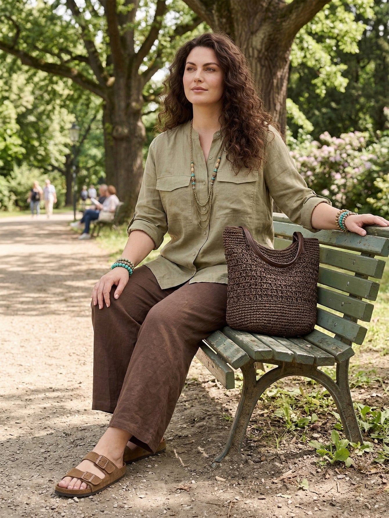 Larui Plus Size Women's Elegant Linen Pocket Shirt
