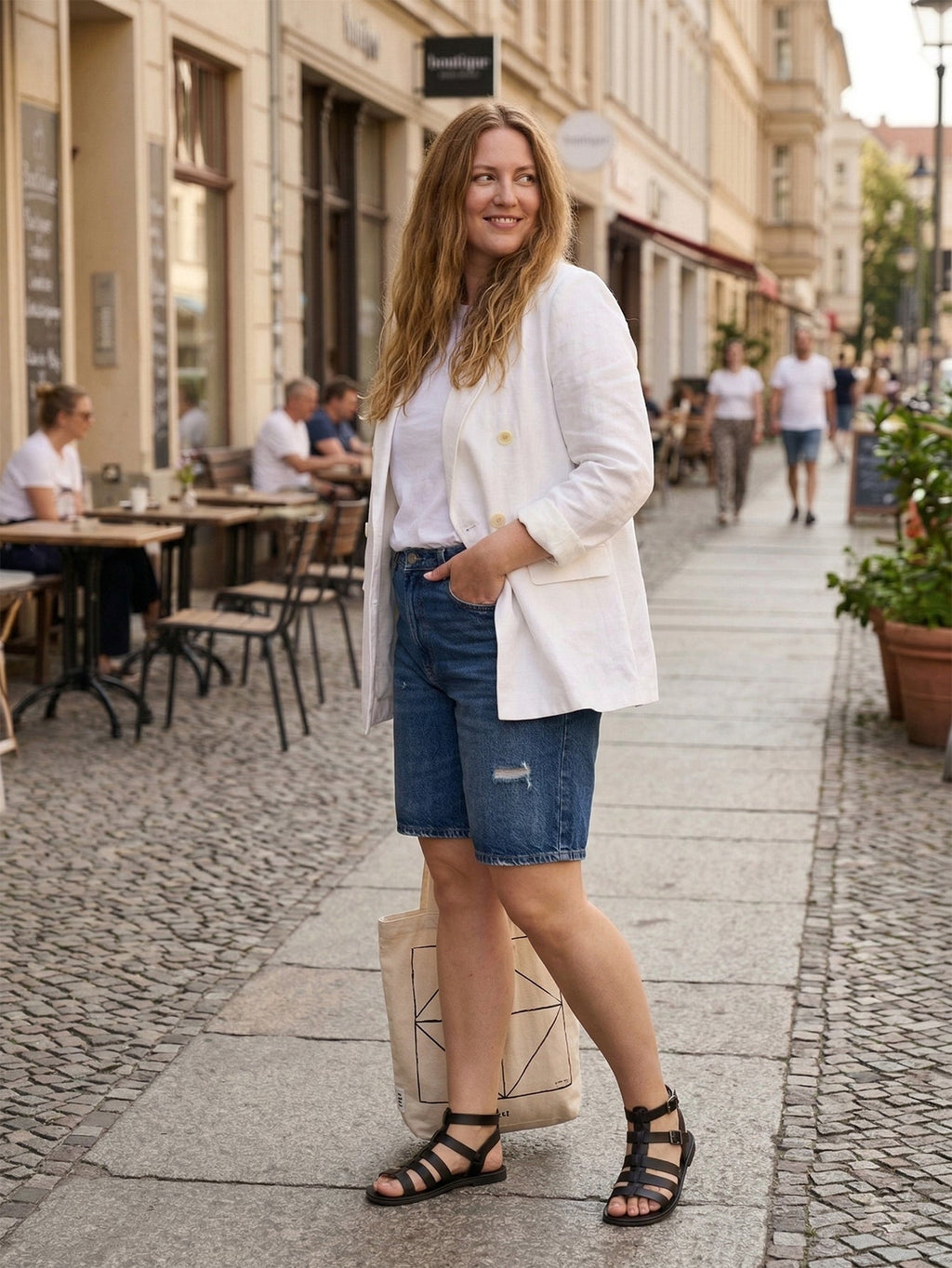 Larui Plus Size Women's Pocket Linen Blazer