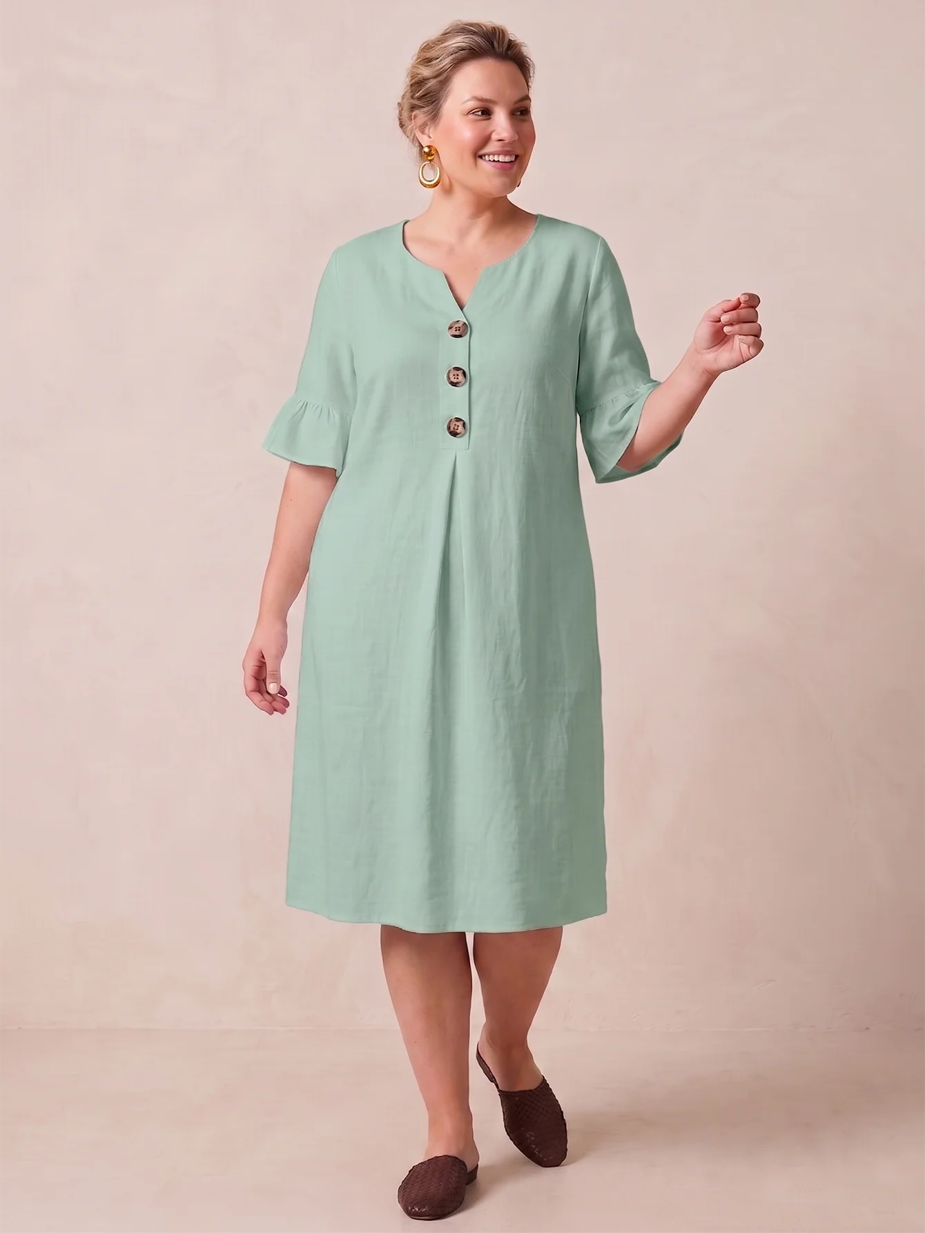 Larui Plus-Size Women's Elegant Casual Pocket Dress