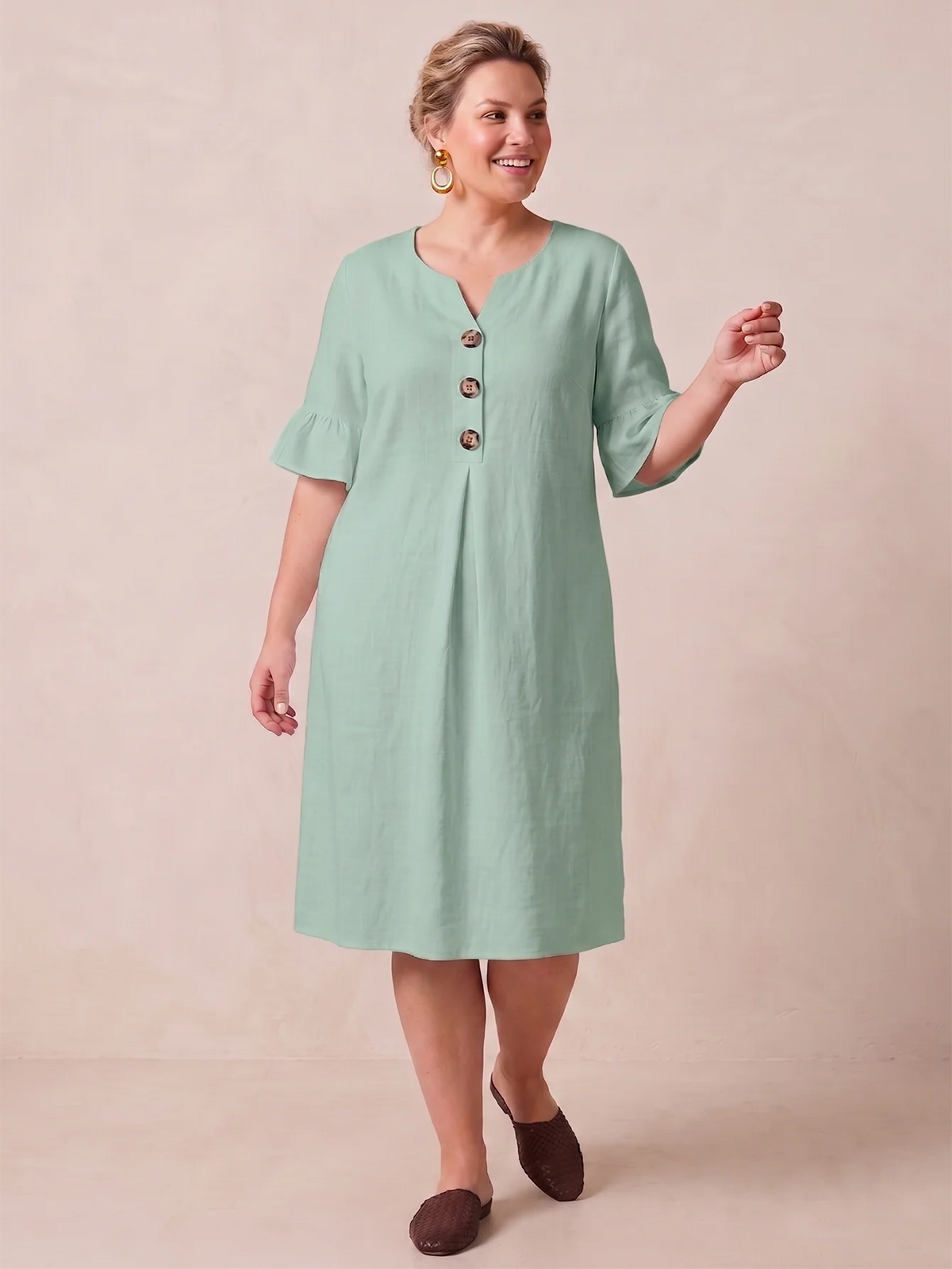 Larui Plus-Size Women's Elegant Casual Pocket Dress