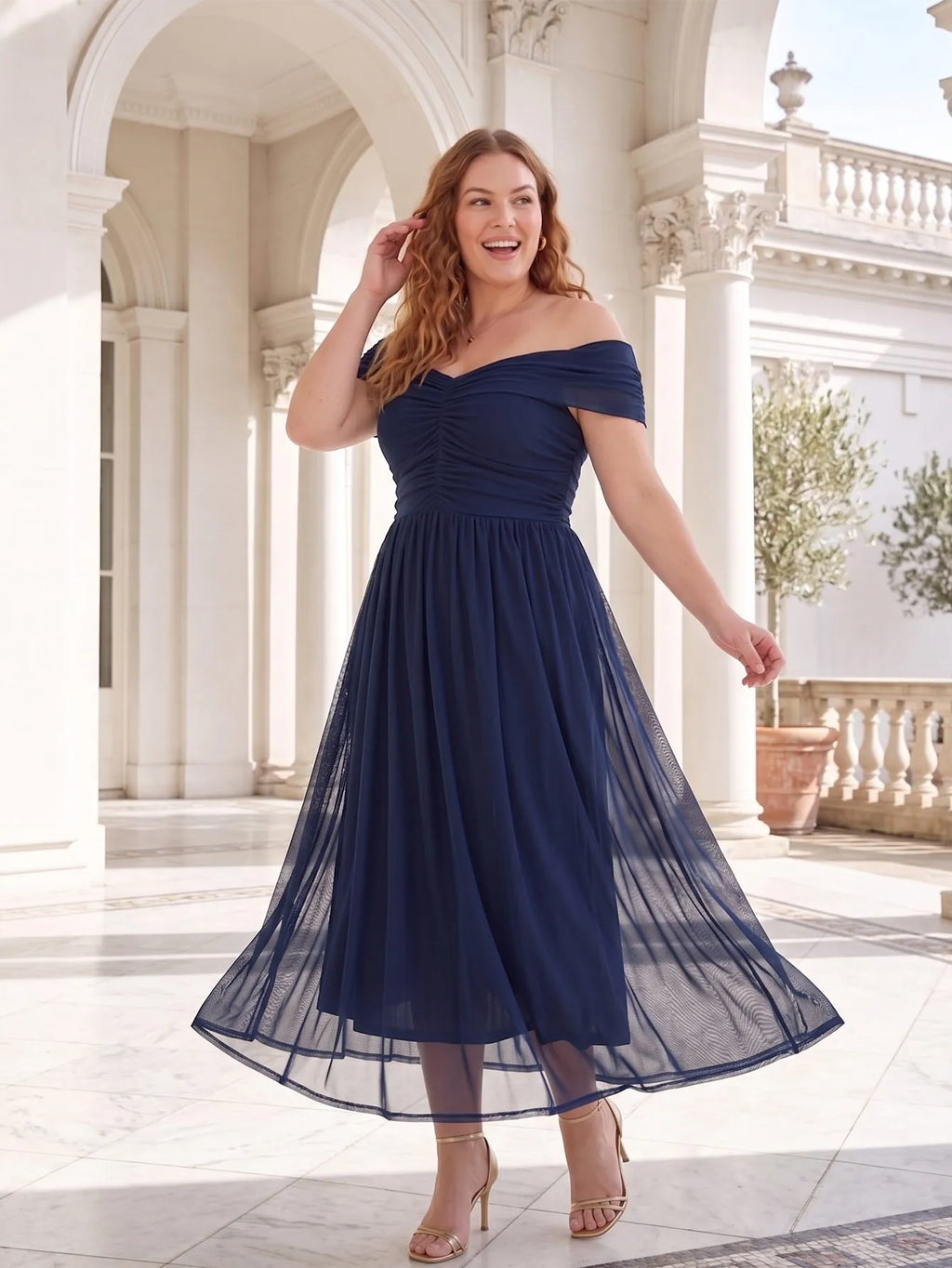 Larui Plus Size Off Shoulder A-Line Dress