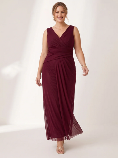 Larui Plus Size Evening Dress with Mesh Stretch Fit and Pleats