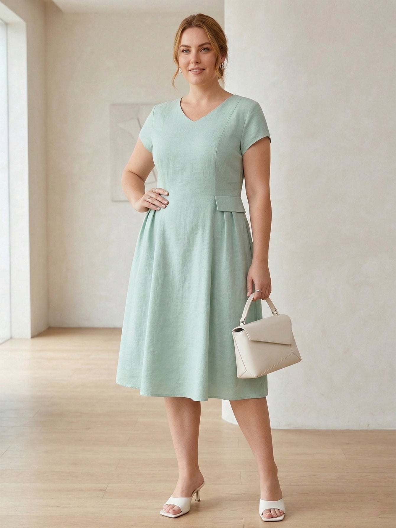 Larui Plus Size Elegant Pleated Dress