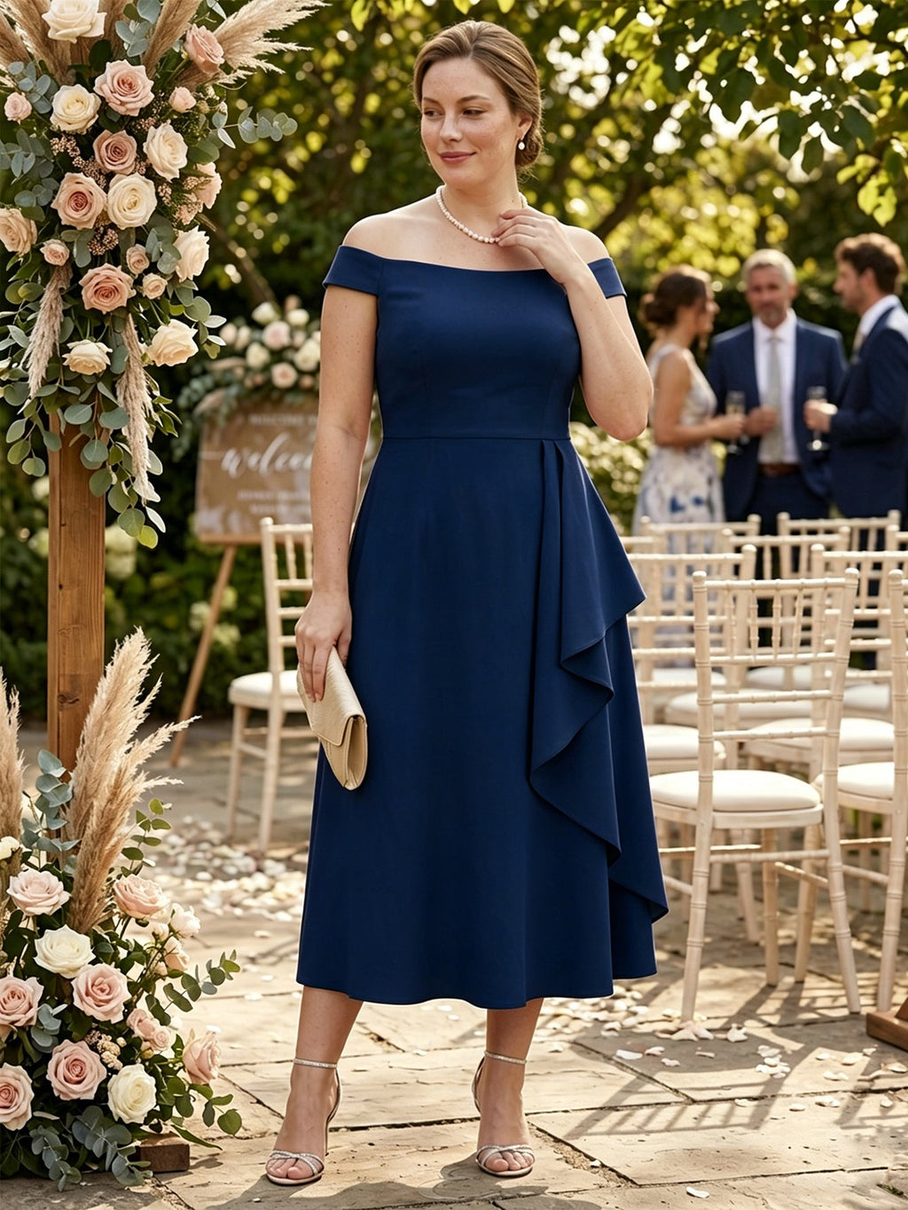 Larui Plus Size Women's Off-Shoulder Elegant Linen  Dress