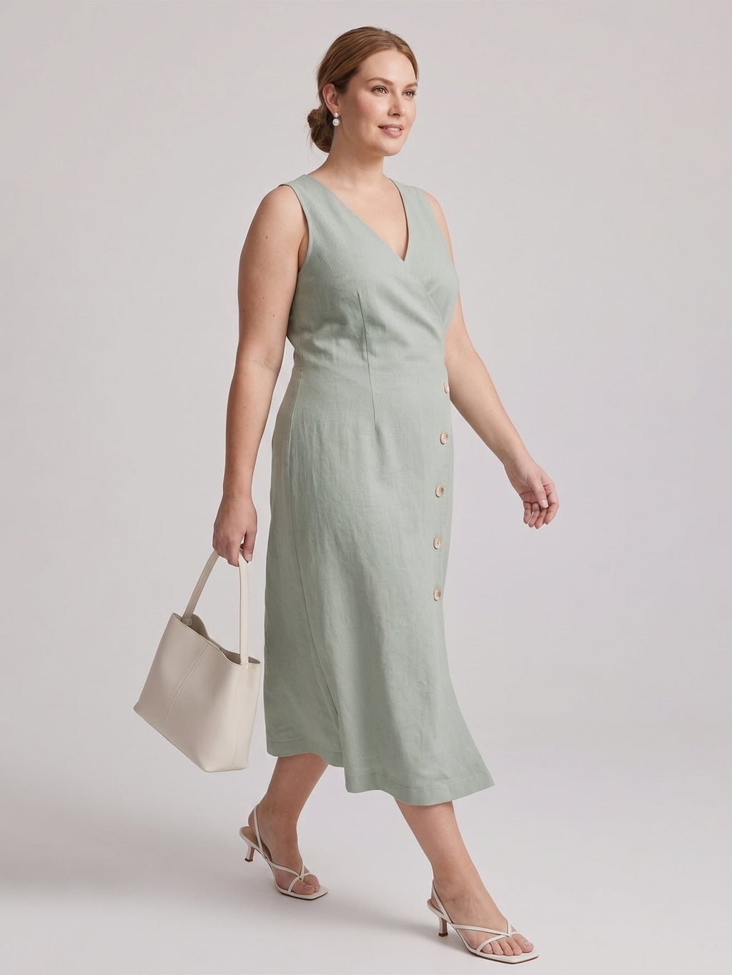 Larui Plus Size Elegant Button-Down Linen Dress