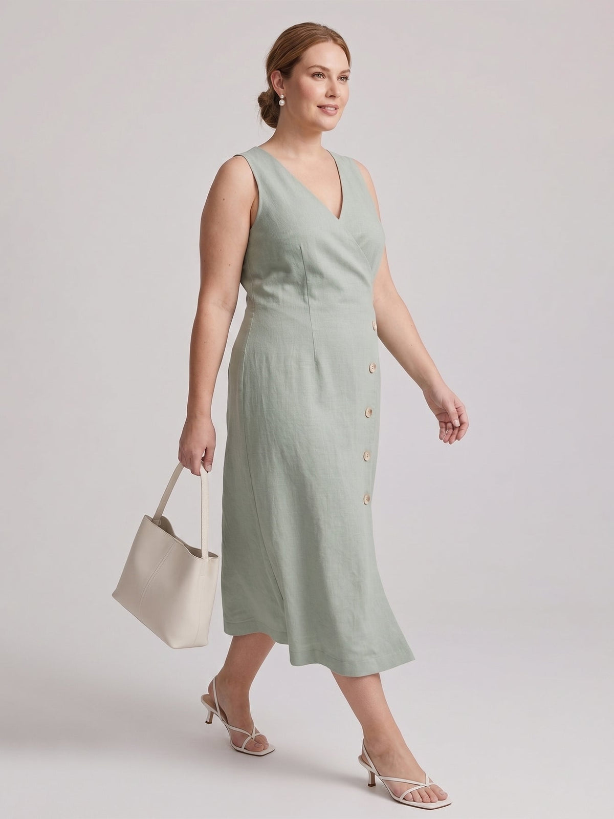 Larui Plus Size Elegant Button-Down Linen Dress