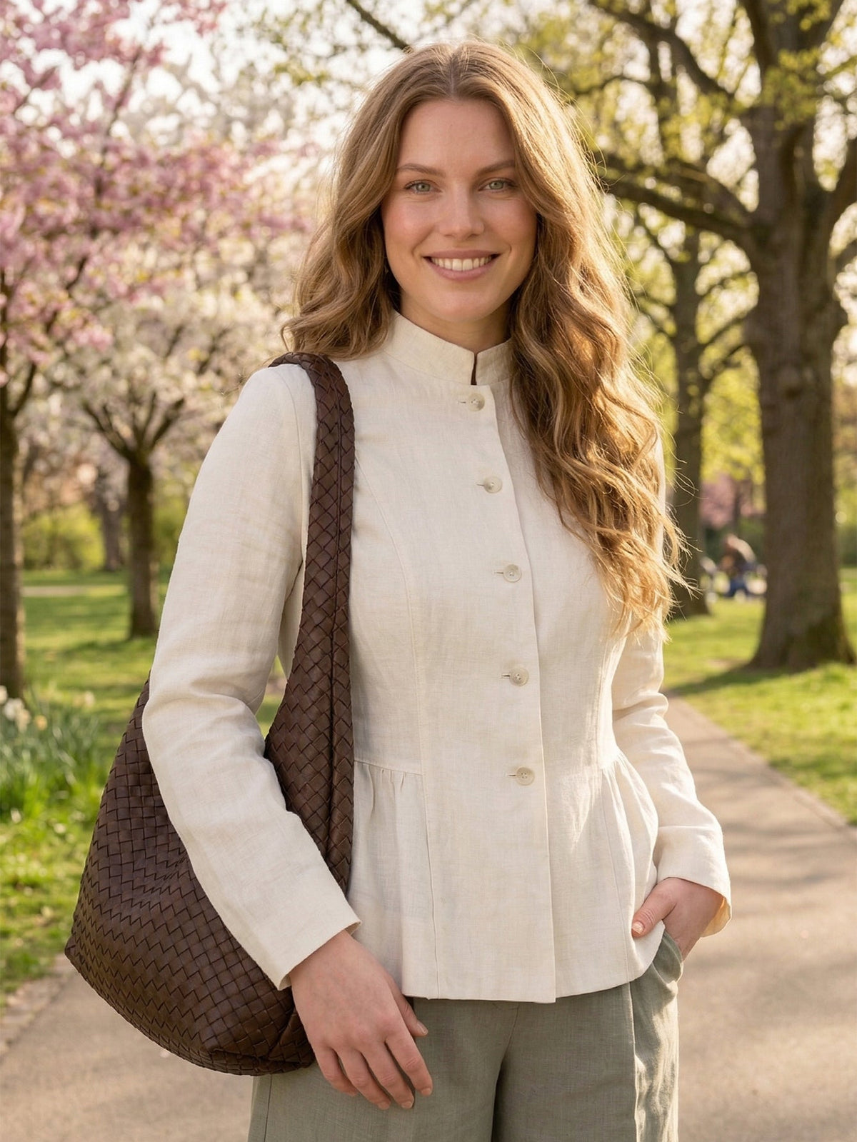 Larui Plus Size Women's Elegant Linen Coat With Ruffled Hem