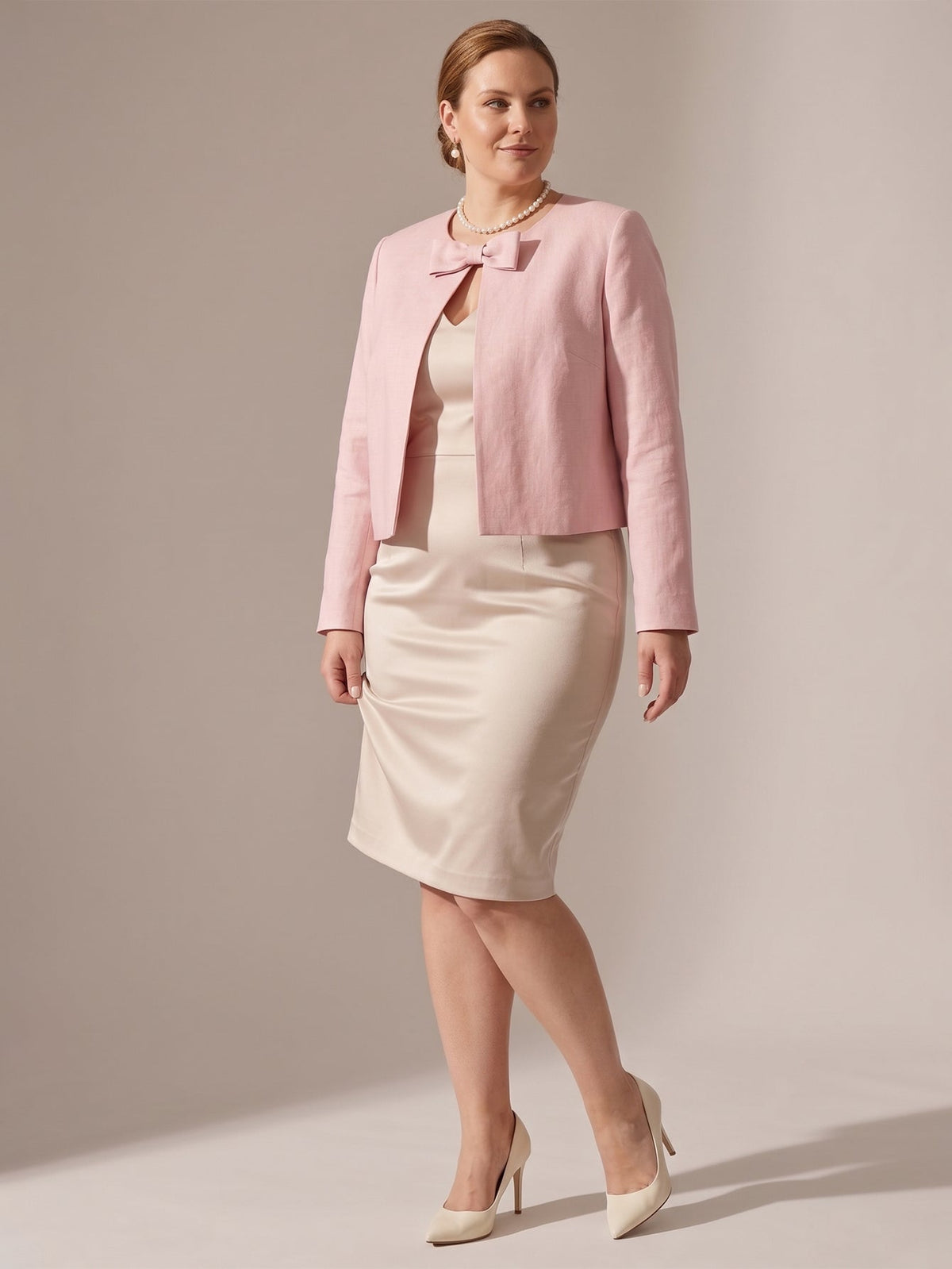 Larui Plus Size Women's Bow-Tie Short Elegant Linen  Jacket