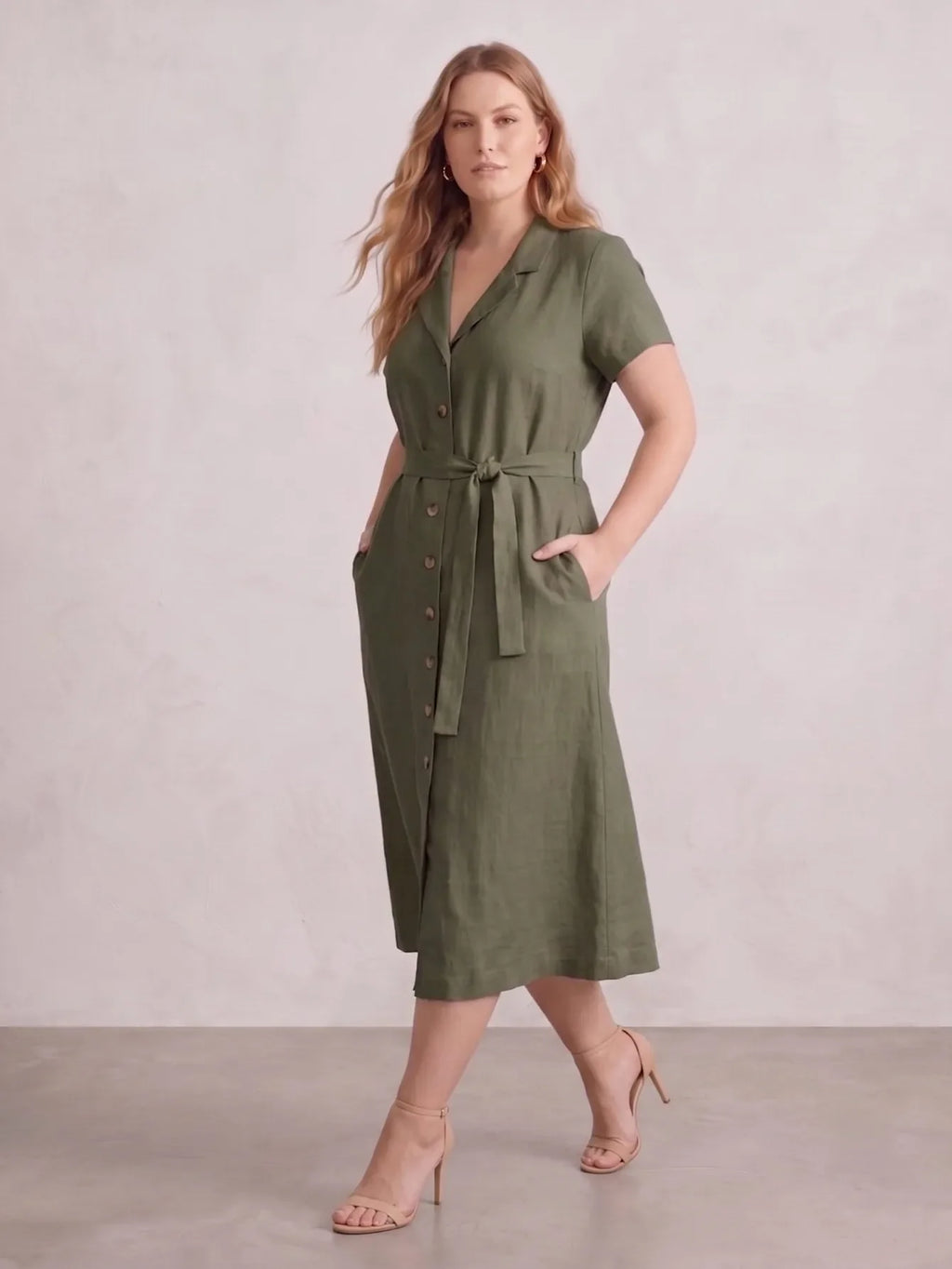 Larui Plus Size Women's Linen Dress With Belted