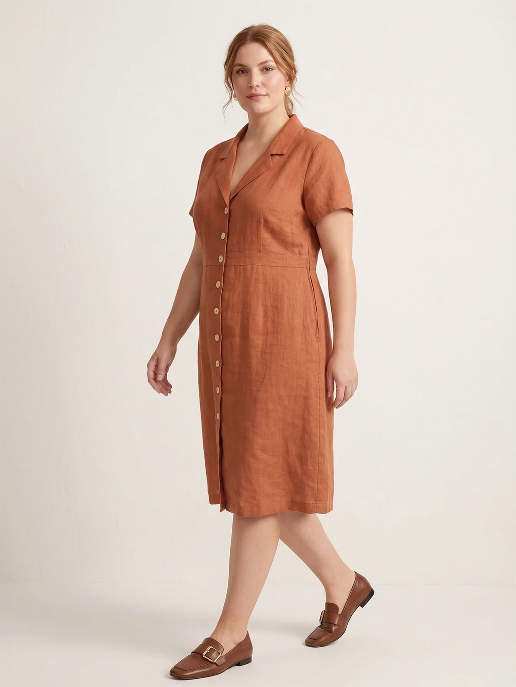 Larui Plus Size Women's Button-Down Pocket Linen Dress