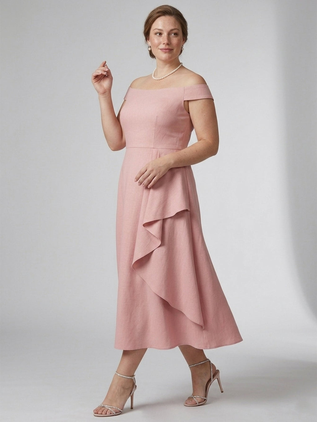 Larui Plus Size Women's Off-Shoulder Elegant Linen Dress