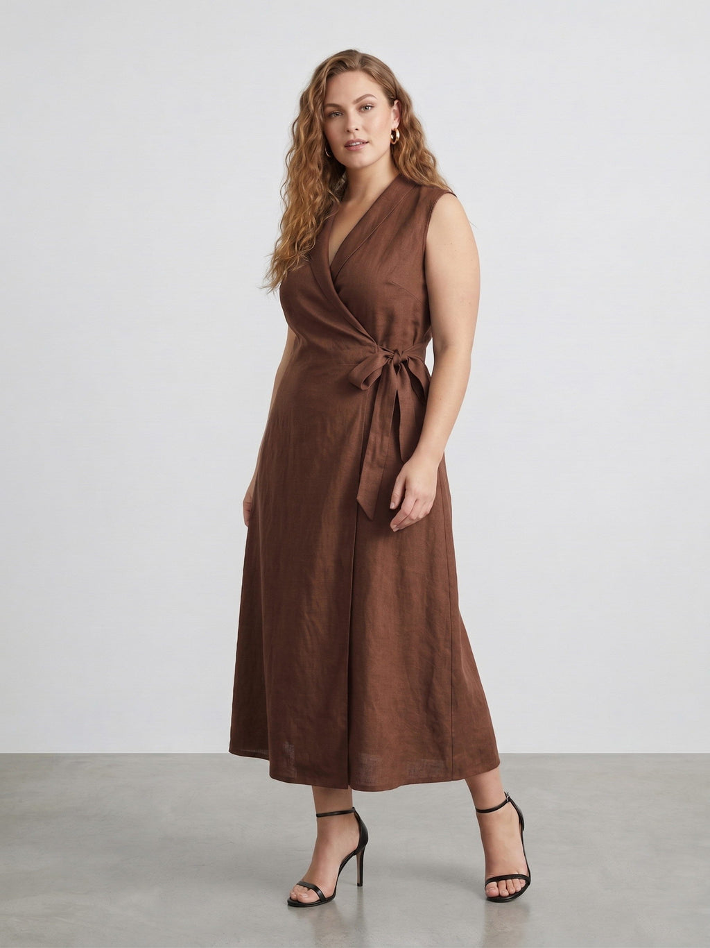 Larui Plus Size Women‘s Linen  V-Neck Sleeveless Dress