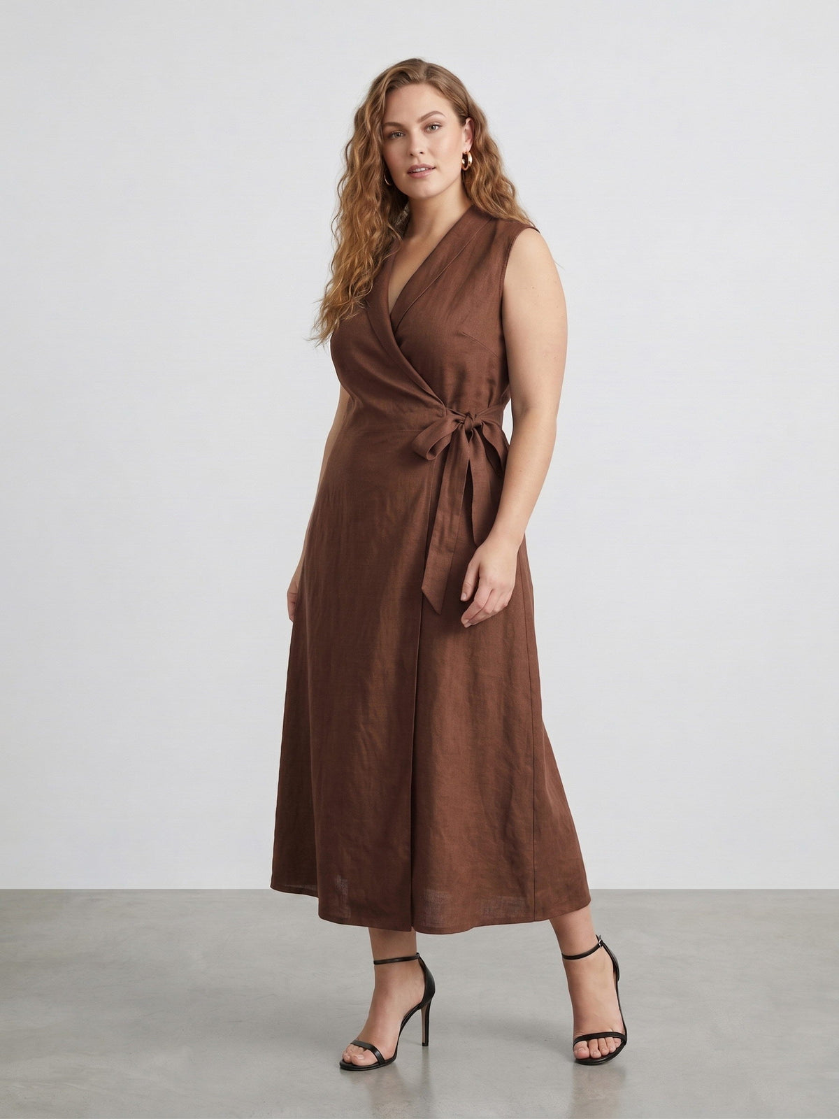 Larui Plus Size Women‘s Linen  V-Neck Sleeveless Dress