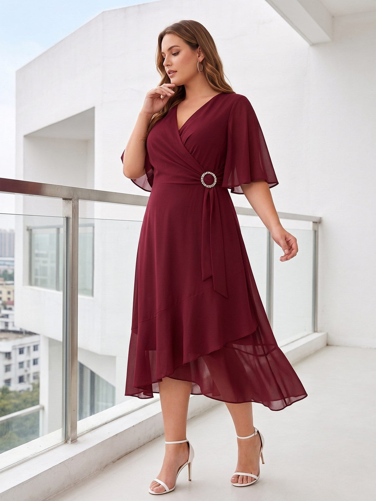 Larui Plus Size Women‘s Chiffon Dress