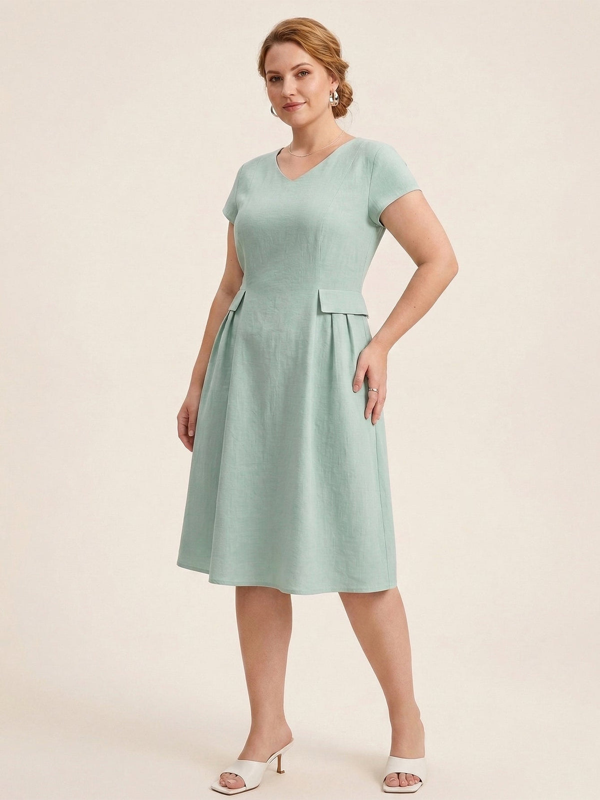 Larui Plus Size Elegant Pleated Linen Dress