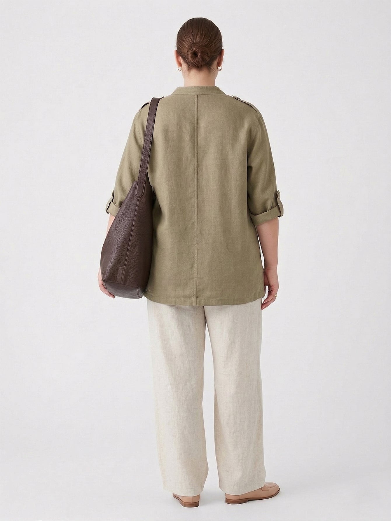 Larui Plus Size Women's Elegant Linen Pocket Shirt