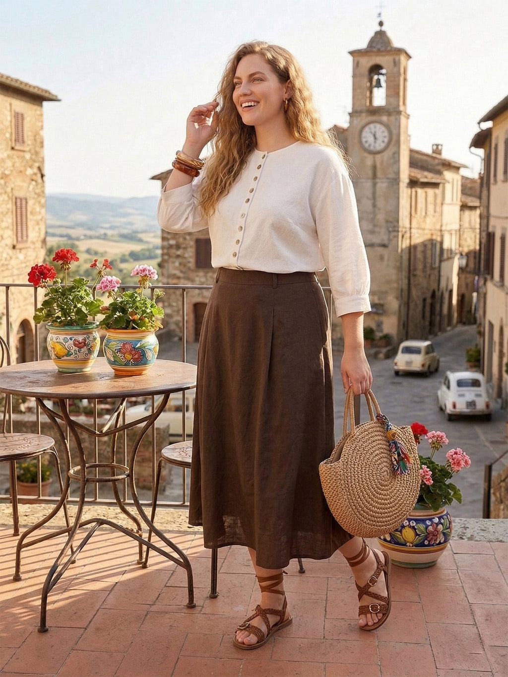 Larui Plus Size Women's Shell Button Linen Shirt