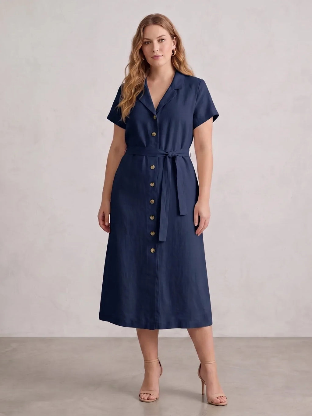 Larui Plus Size Women's Linen Dress With Belted