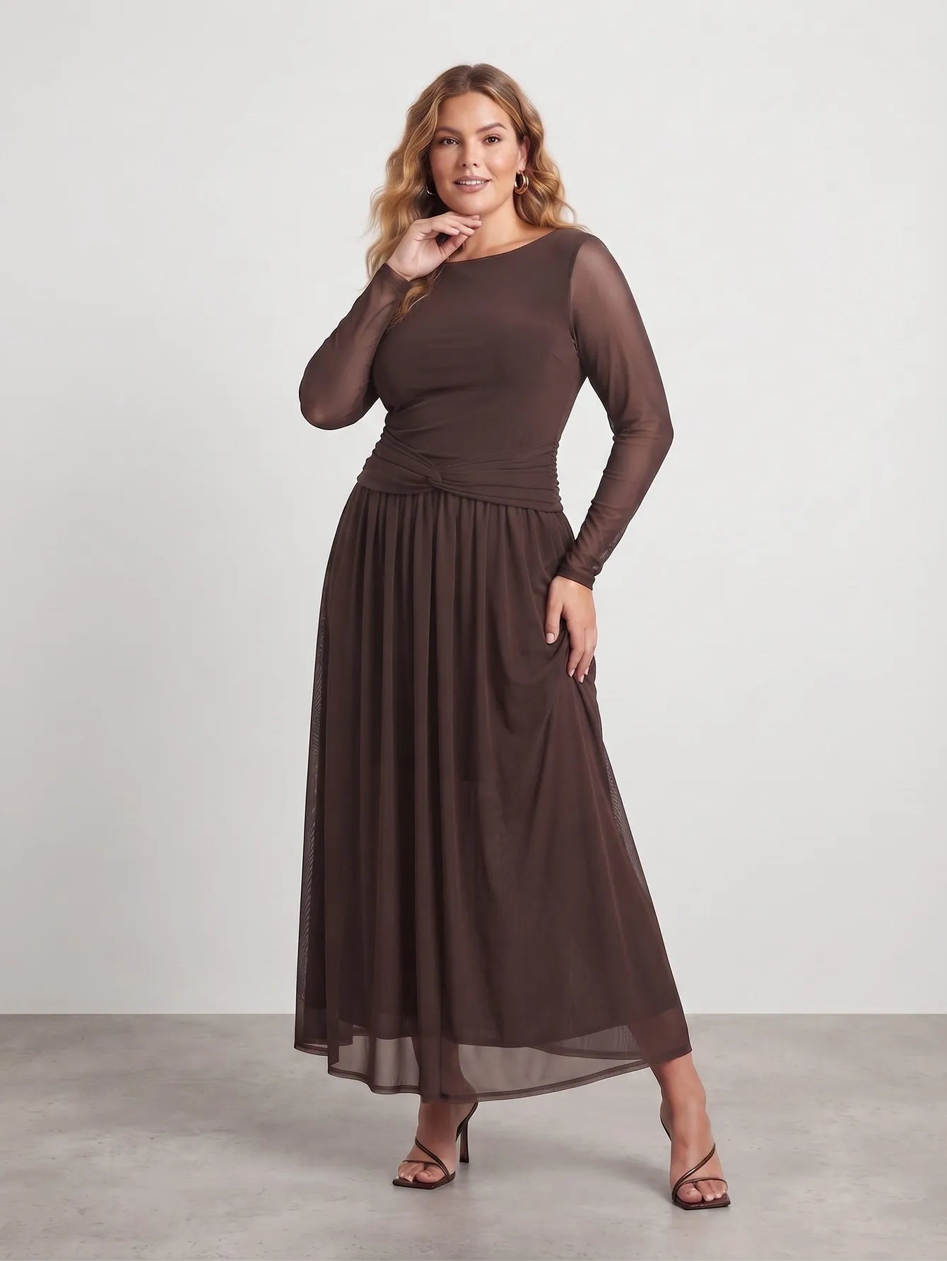 Larui Plus Size Mesh Elegant Long Sleeves Dress