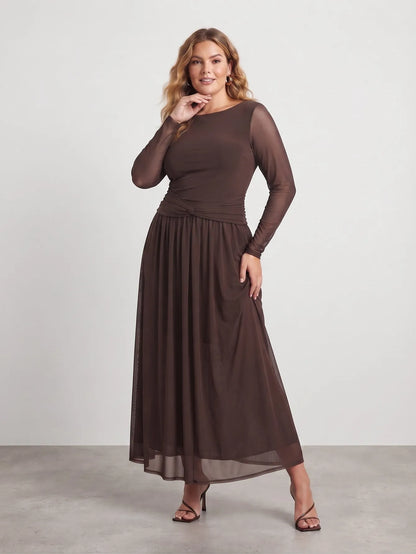 Larui Plus Size Mesh Elegant Long Sleeves Dress