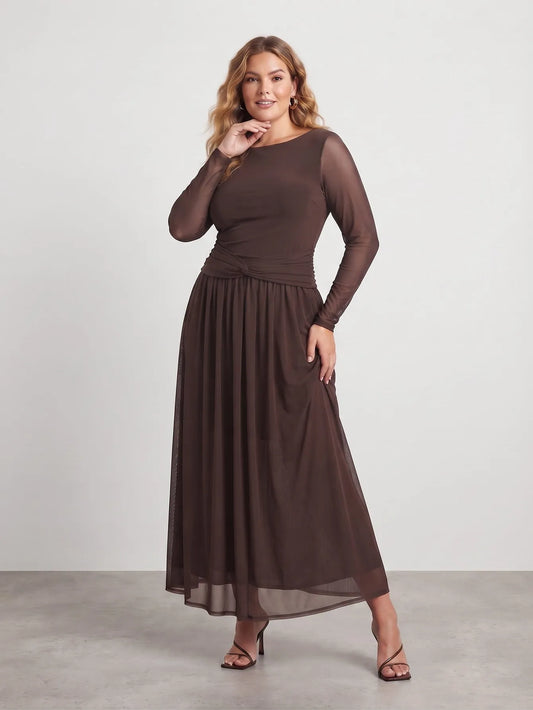 Larui Plus Size Mesh Elegant Long Sleeves Dress