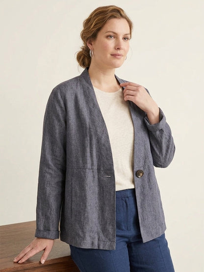Larui Plus Size Women's Linen Casual Linen Jacket