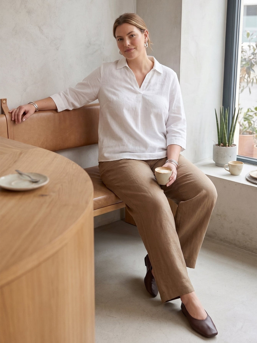 Larui Plus Size Women's Linen Pocket Wide-Leg Pants