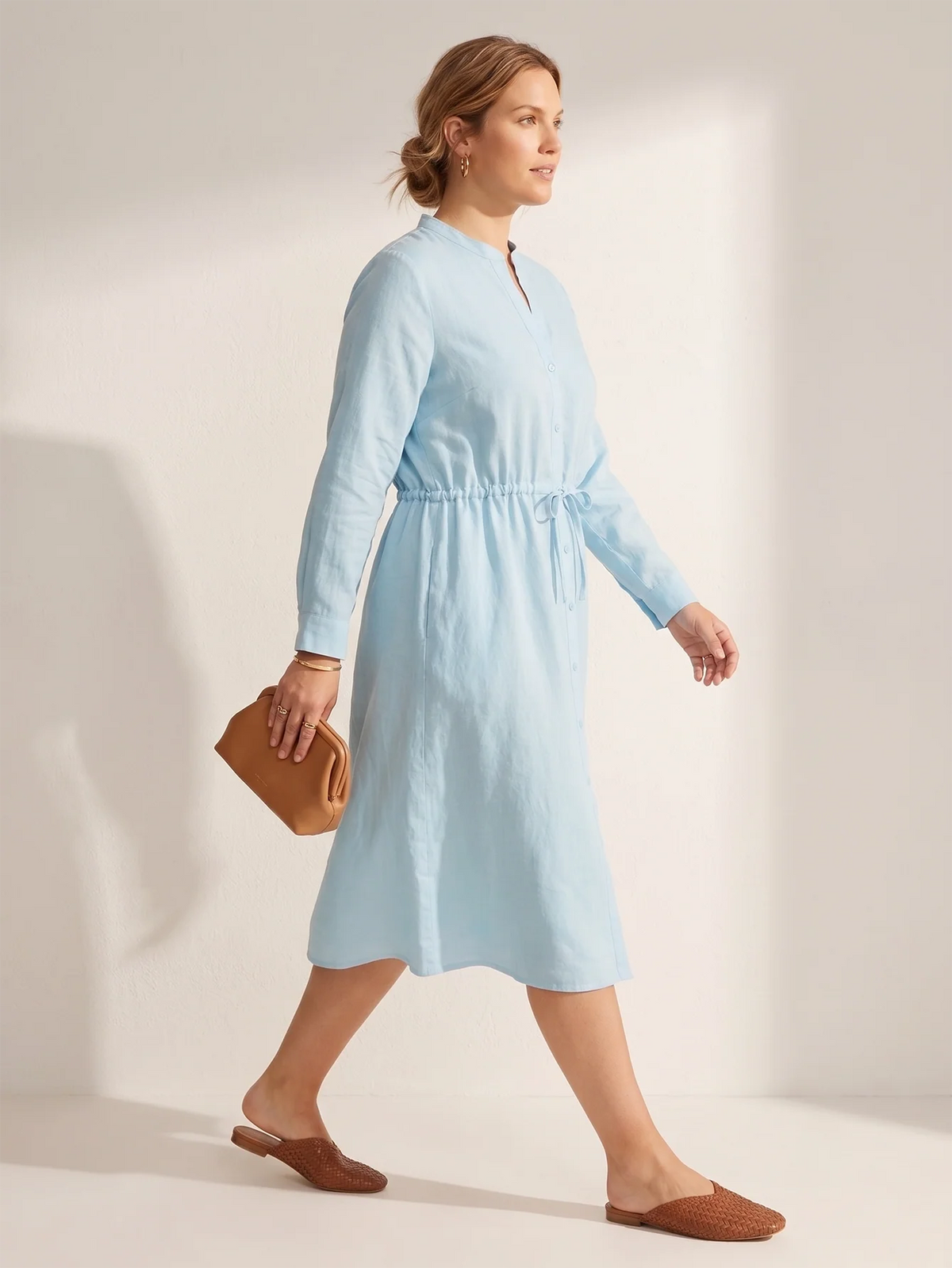 Larui Plus-Size Women Wearing Rope Tie Shirt Dress