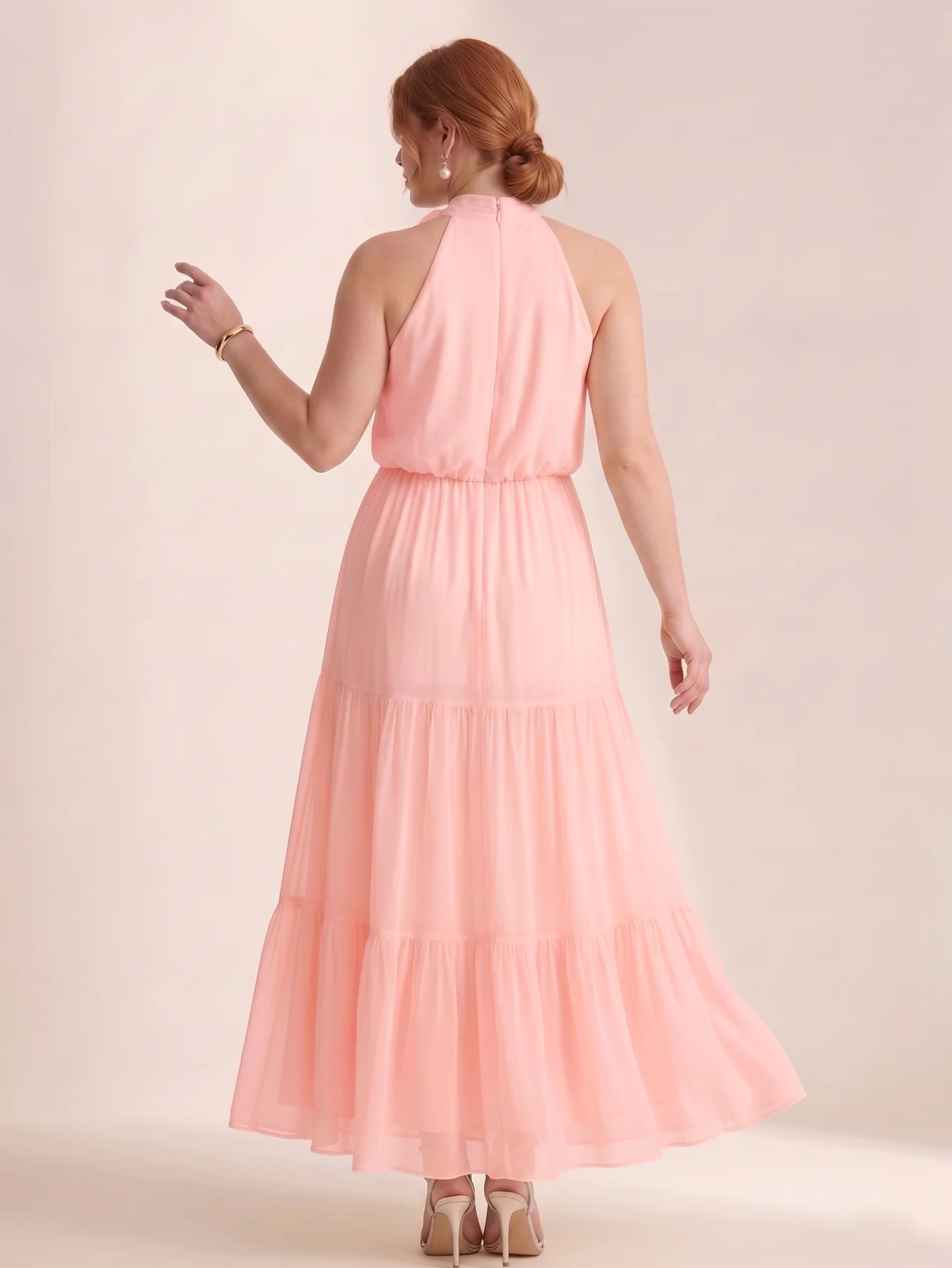 Larui Plus Size Wedding/Vacation A-Line Chiffon Dress With Floral Embellishments