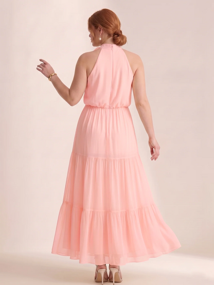 Larui Plus Size Wedding/Vacation A-Line Chiffon Dress With Floral Embellishments