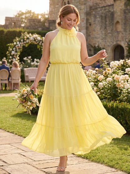 Larui Plus Size Wedding/Vacation A-Line Chiffon Dress With Floral Embellishments