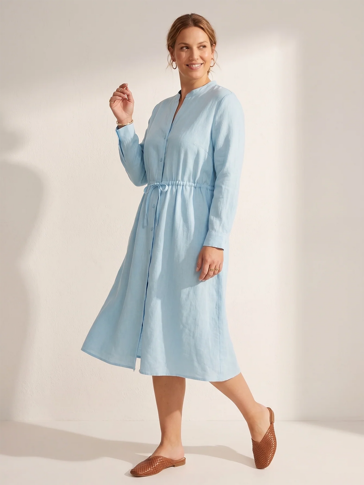 Larui Plus-Size Women Wearing Rope Tie Shirt Dress
