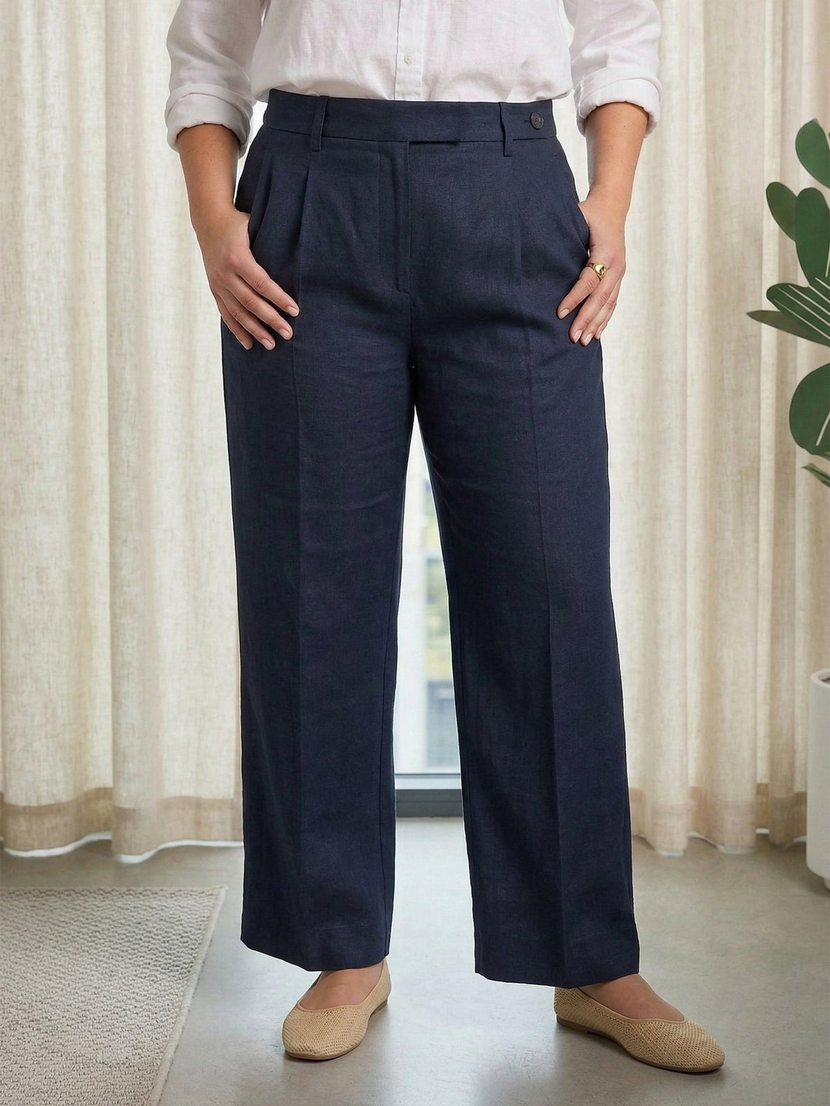 Larui Plus Size Women's Linen Straight-Leg Trousers