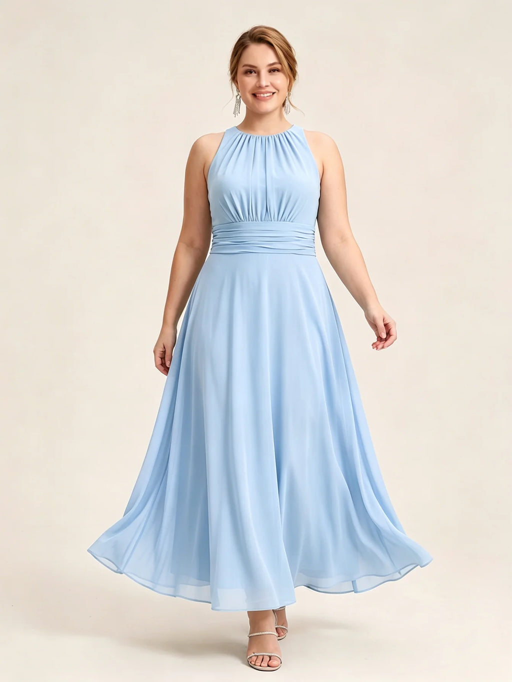 Larui Plus Size Elegant Pleated Chiffon Dress