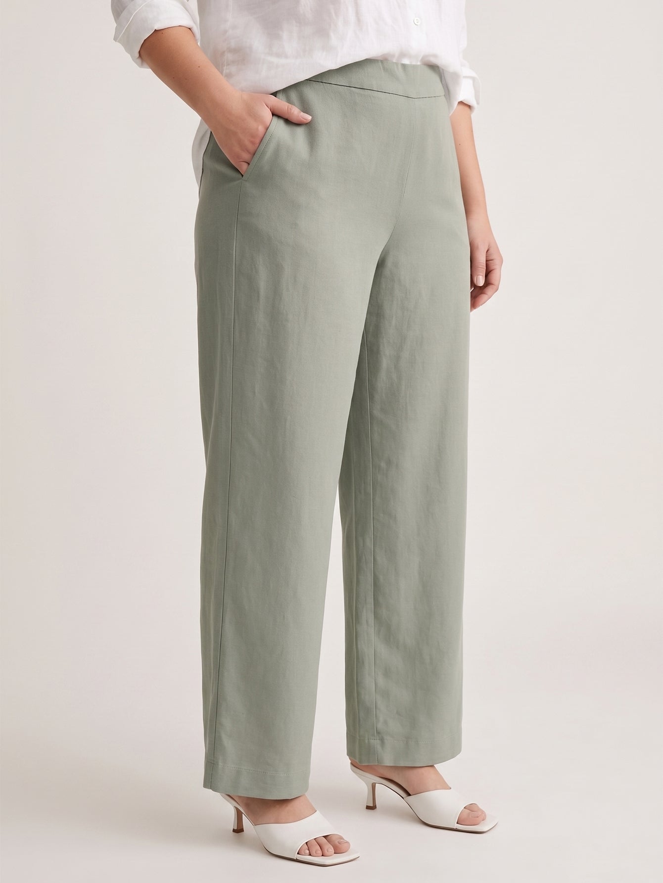 Larui Plus Size Women's Linen Pocket Wide-Leg Pants