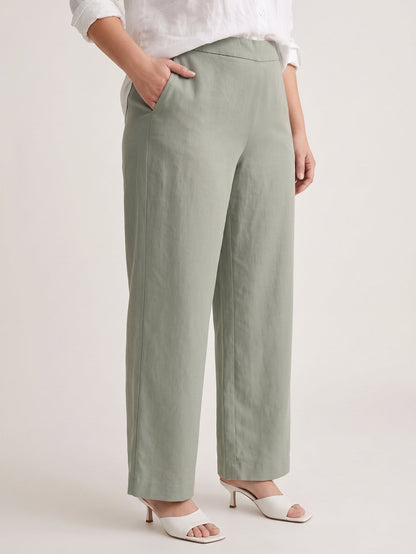 Larui Plus Size Women's Linen Pocket Wide-Leg Pants
