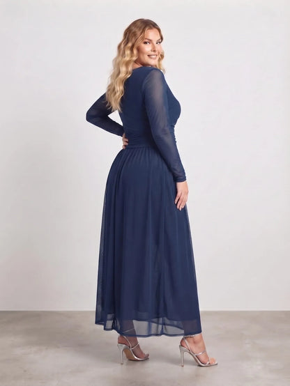 Larui Plus Size Mesh Elegant Long Sleeves Dress