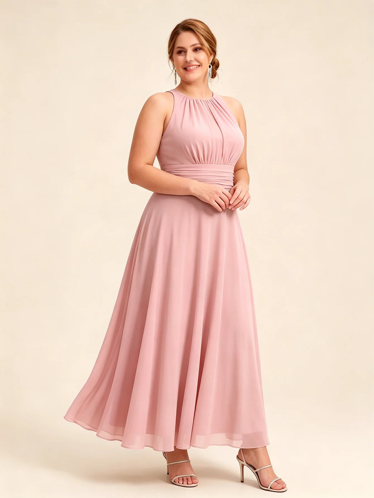 Larui Plus Size Elegant Pleated Chiffon Dress