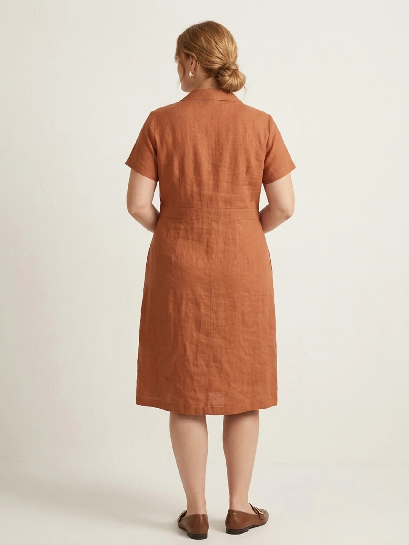 Larui Plus Size Women's Button-Down Pocket Linen Dress