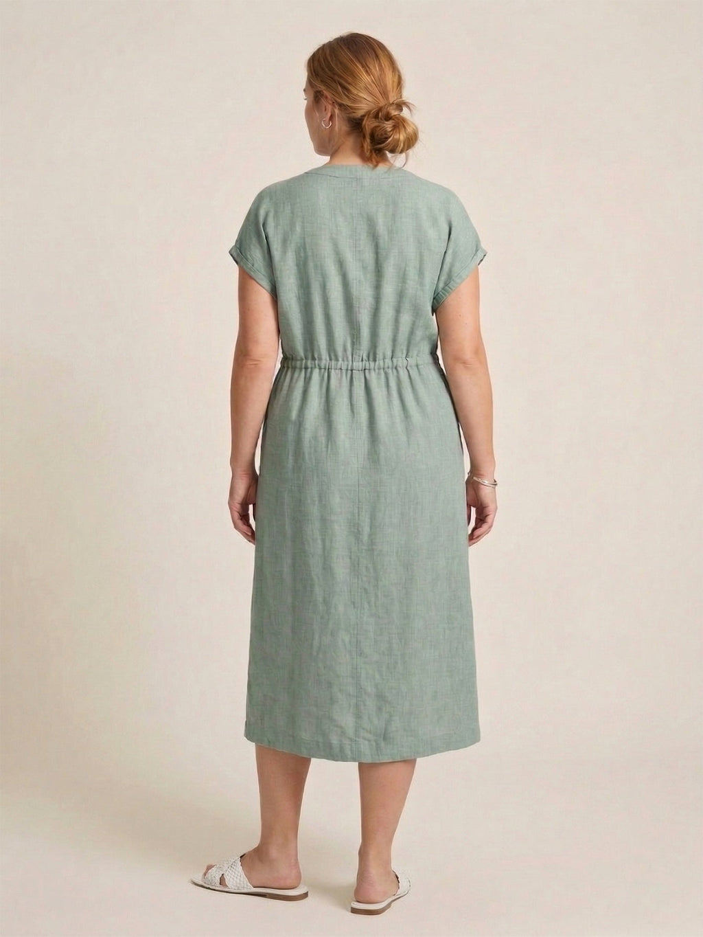 Larui Plus Size Women's Linen Elegant Pocket Linen Dress