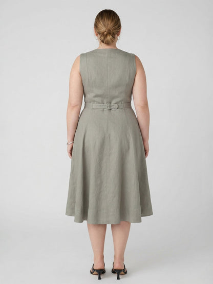 Larui Plus Size Women's Elegant Double-Breasted Linen Dress
